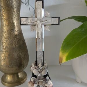Vintage Shell and Metal Cross Decor